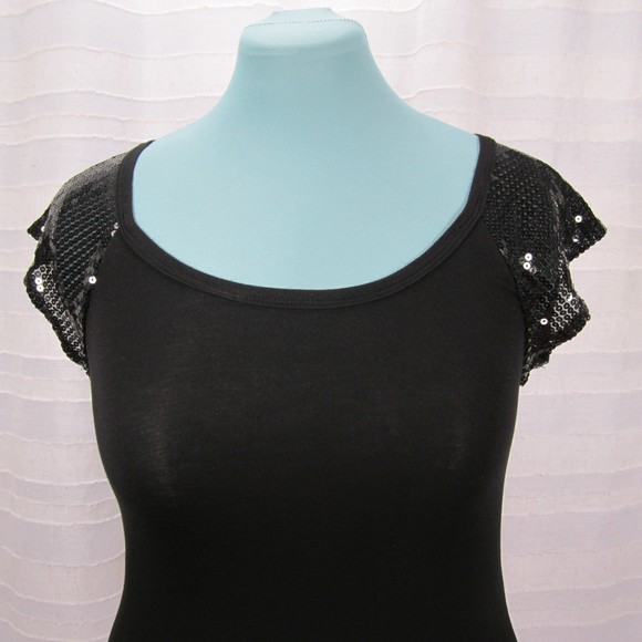 Black Soprano Sequined Cap Sleeve Raglan Top - M - Picture 3 of 6